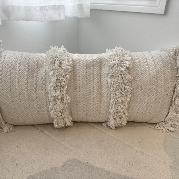 Simons Cream Textured Fringe Decorative Pillows – Set of 2 – Boho Neutral - Picture 2 of 7
